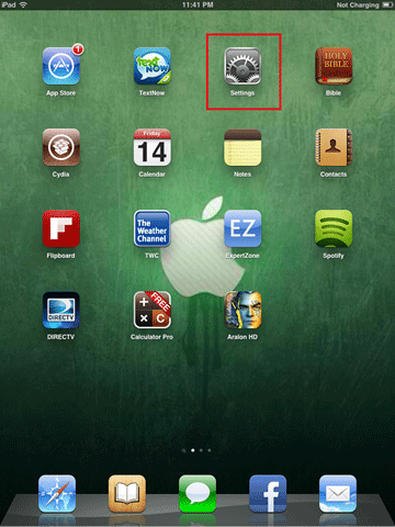 iPad Home Screen, Settings Icon